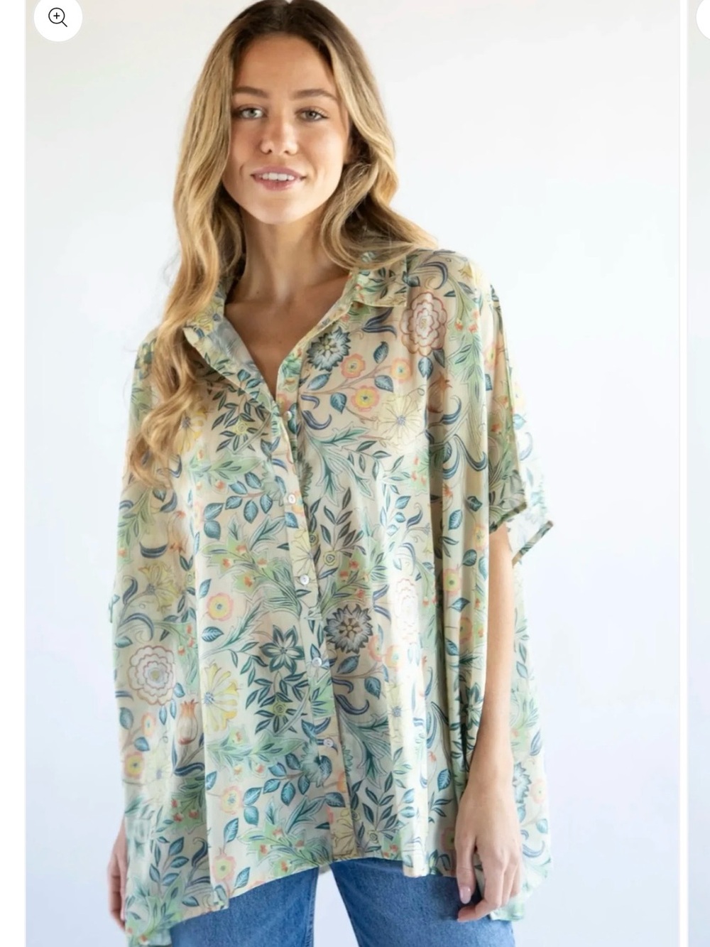 Natural Life OS Floral Print Relaxed Button-Up Blouse - Sage Multi